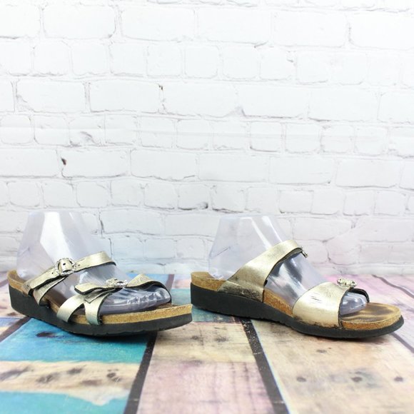 Naot Silver Leather Two Adjustable Strap Open Toe Slide Sandals Size 11 - Picture 2 of 9